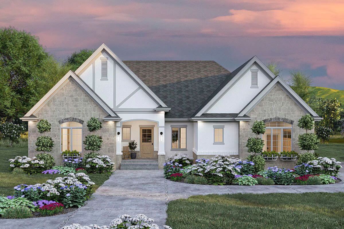 Traditional 3-Bedroom European Home with Covered Patio and Jack & Jill Bath (Floor Plan)