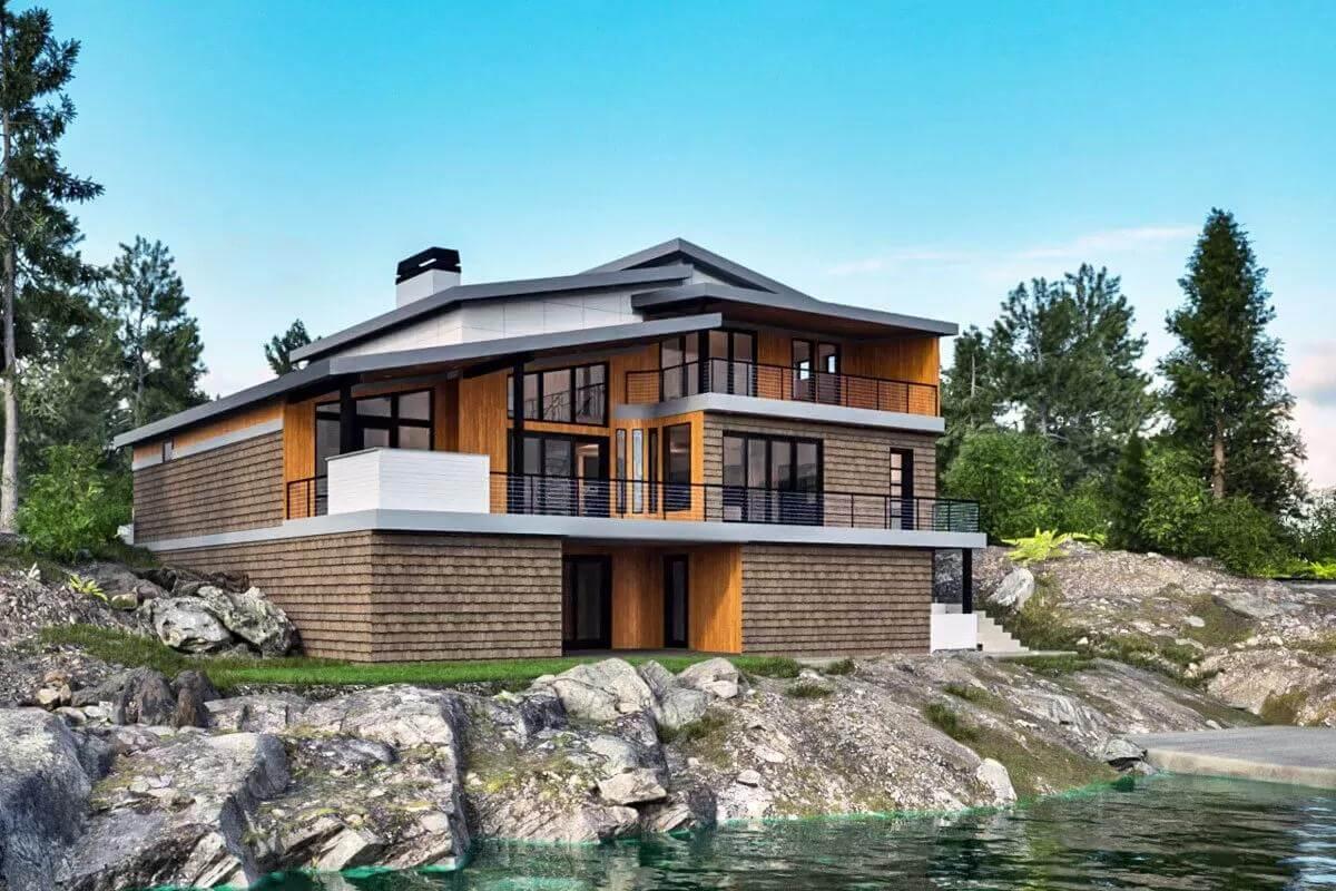 Stunning Lakeside Retreat with Layers of Wood and Glass