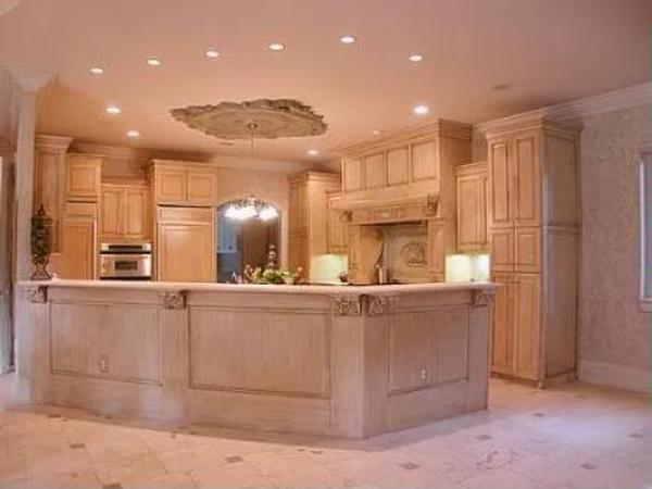 Check Out the Ornate Ceiling Medallion Above This Kitchen Island