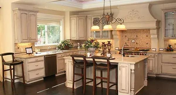 Classic Kitchen with Marble Island and Ornate Detailing