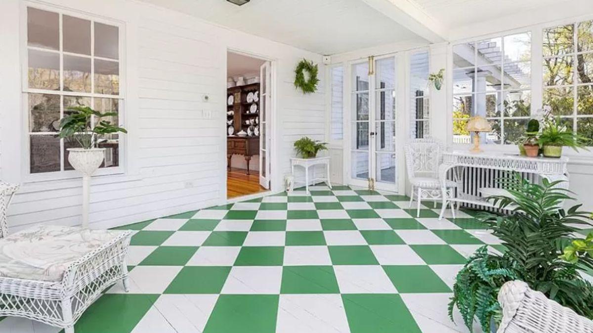 Sunlit Porch with Classic Checkerboard Floor