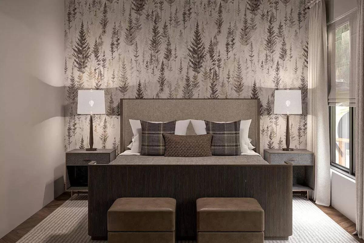 Notice the Nature-Inspired Wallpaper in This Serene Bedroom