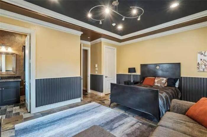 Modern Guestroom with Bold Ceiling Design