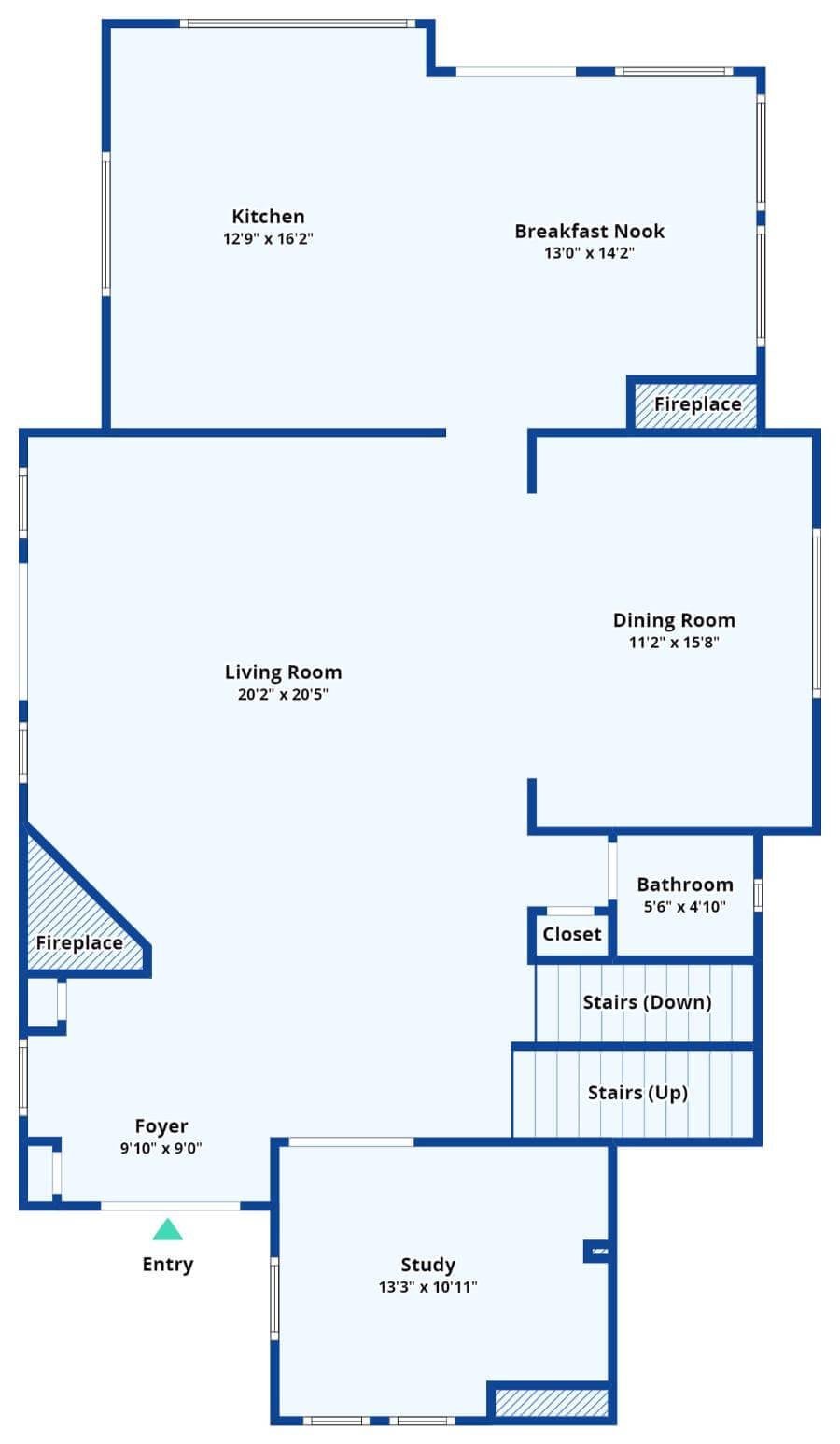 Spacious Living and Dining Areas with Dual Fireplaces