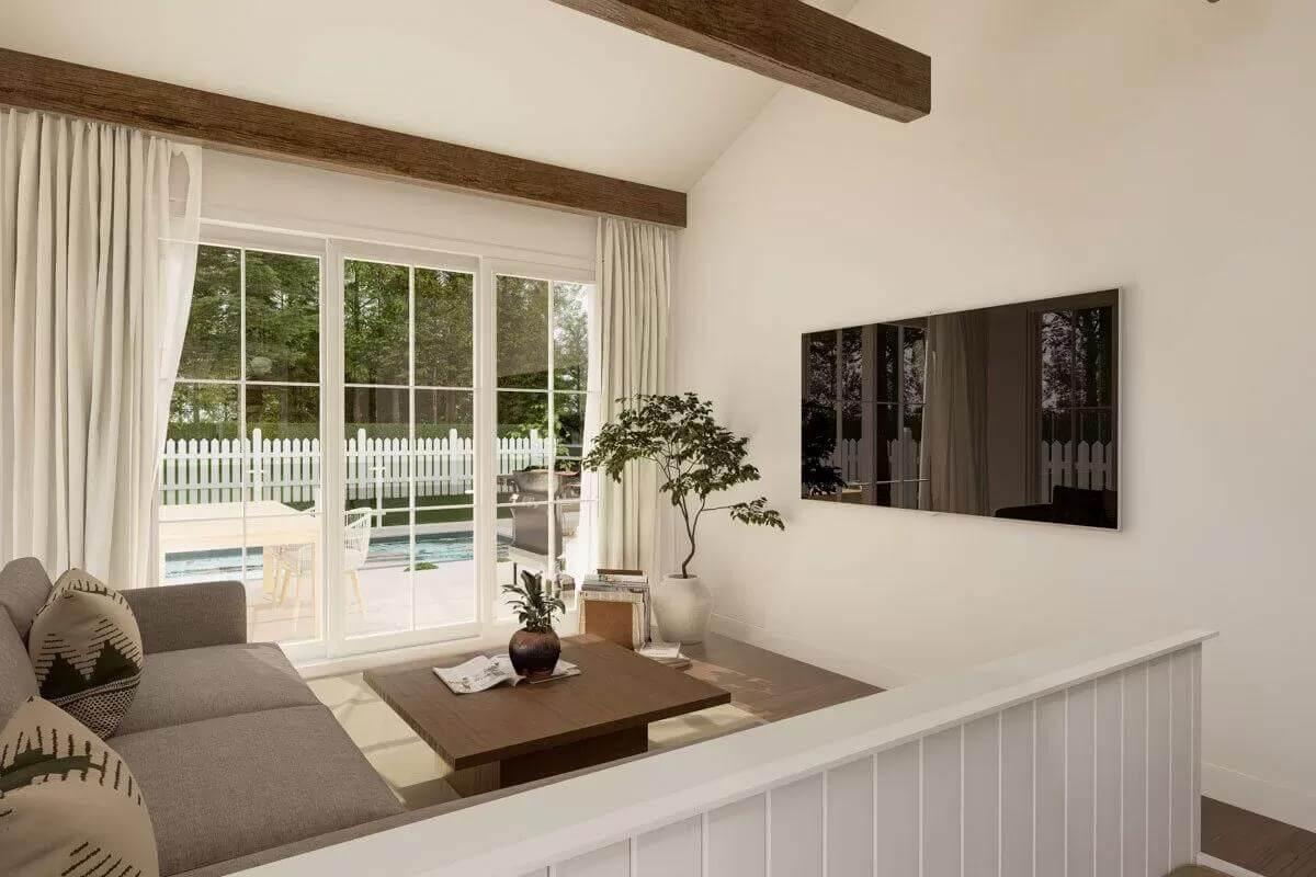 Watch the Sunlight Pour into This Living Room with Exposed Beams