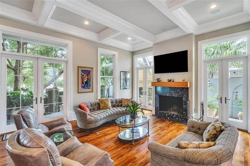 Notice the Coffered Ceiling in This Elegant Living Room
