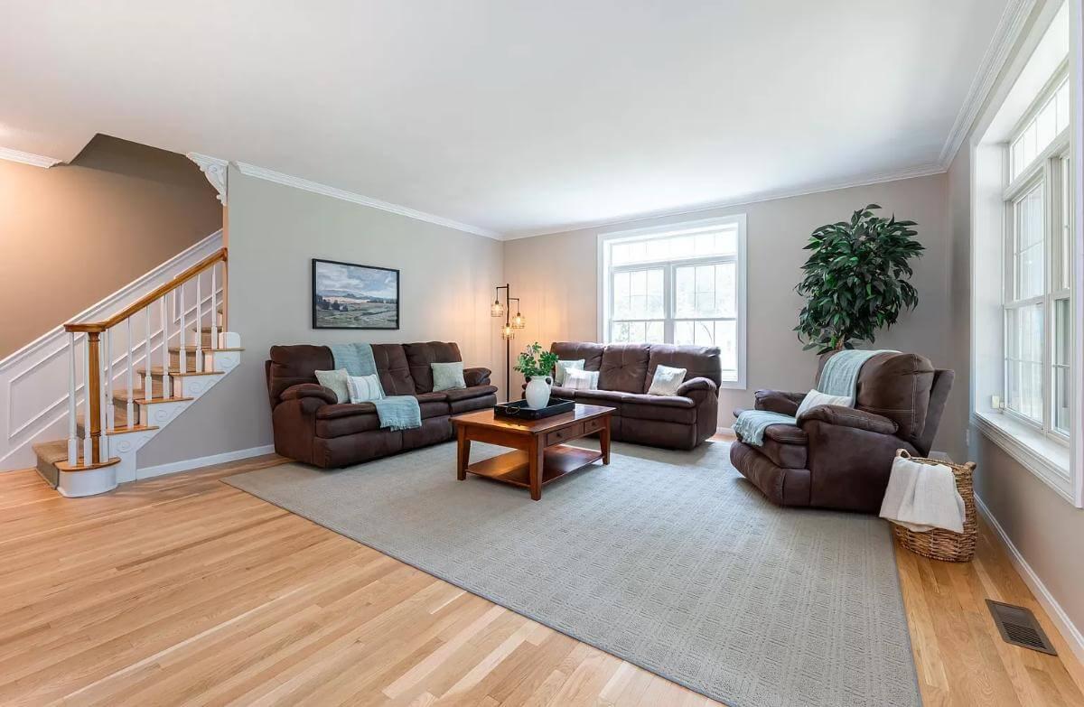 Comfy Living Room with Soft Earth Tones and Ample Seating