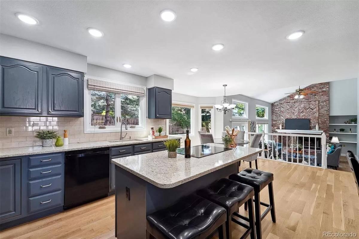 Check Out the Subtle Contrast in This Kitchen with Blue Cabinets