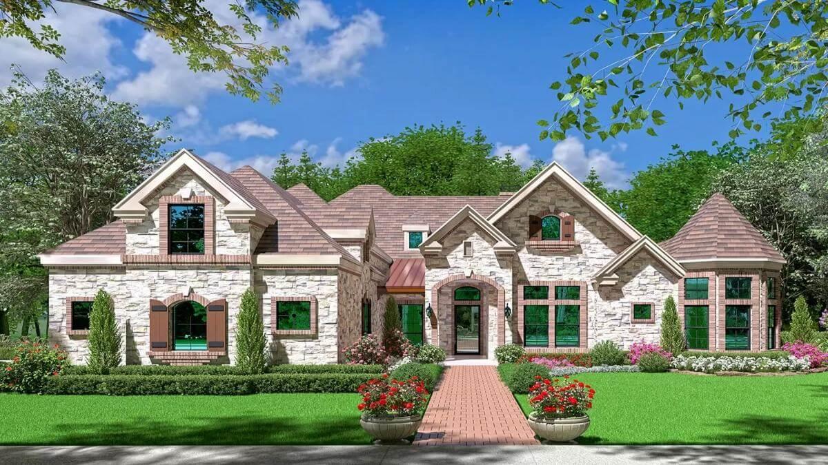 Charming Stone Facade with a Storybook Turret–Classic Meets Modern