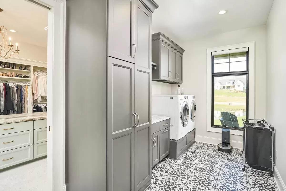 Notice the Patterned Tile in This Practical Laundry Room