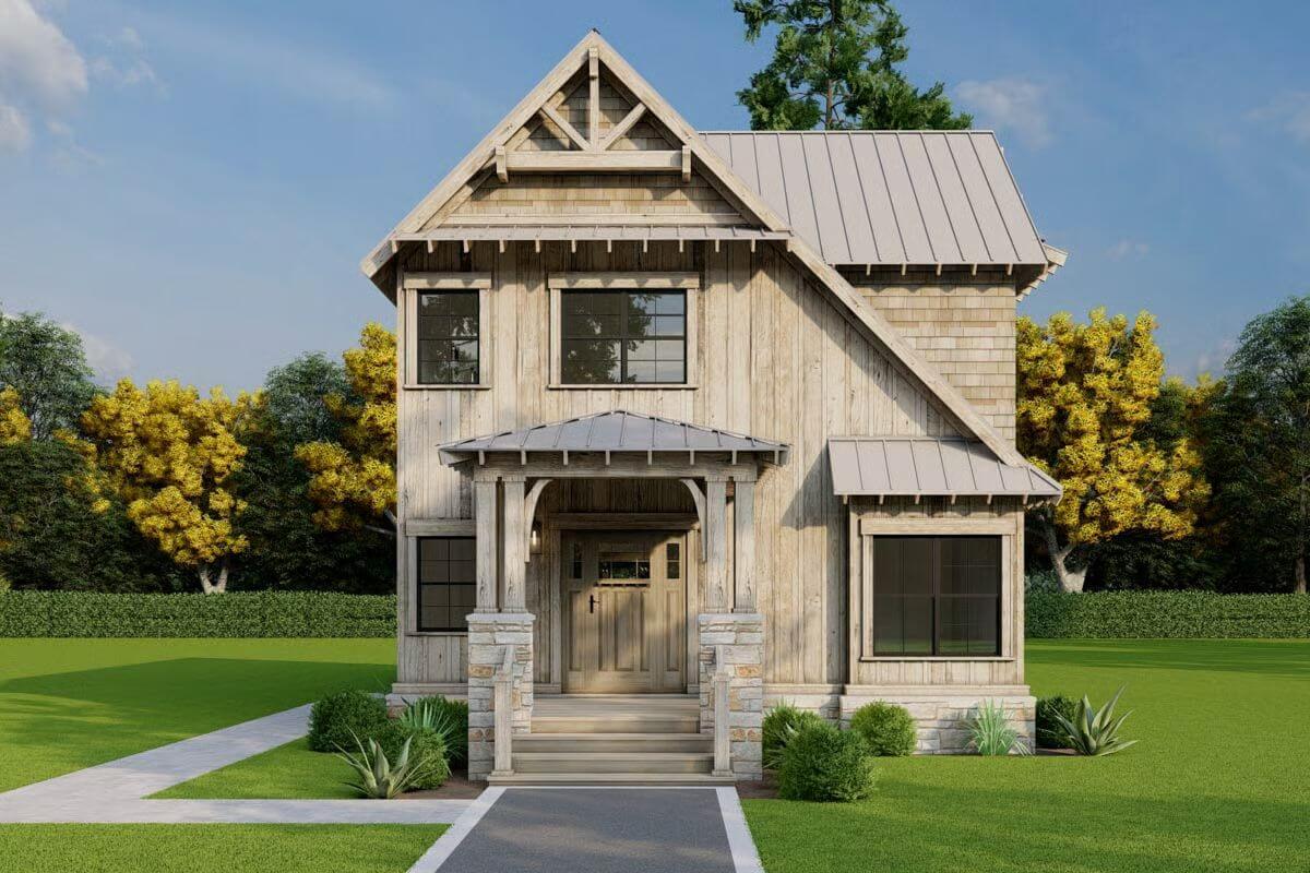 4-Bedroom Eclectic Cottage for a Narrow Lot with Sleeping Loft (Floor Plan)