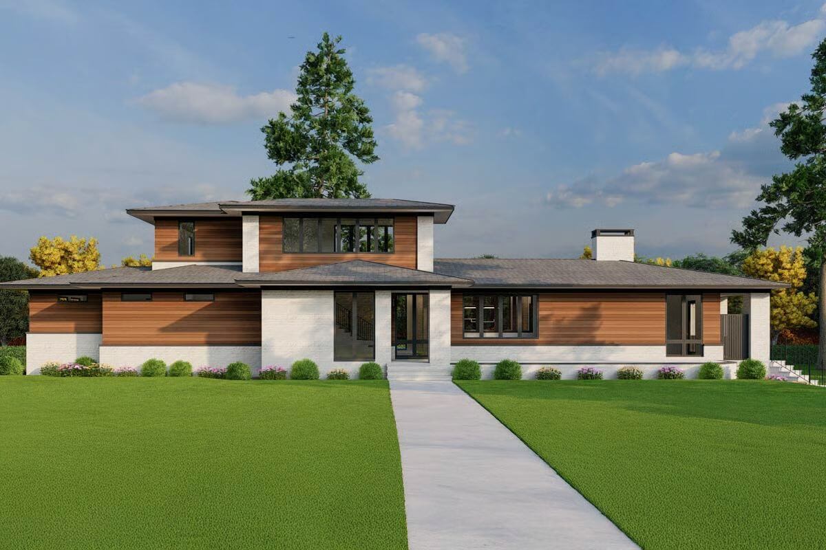 Contemporary 4-Bedroom Mediterranean Home with Covered Patio and Walkout Basement (Floor Plan)