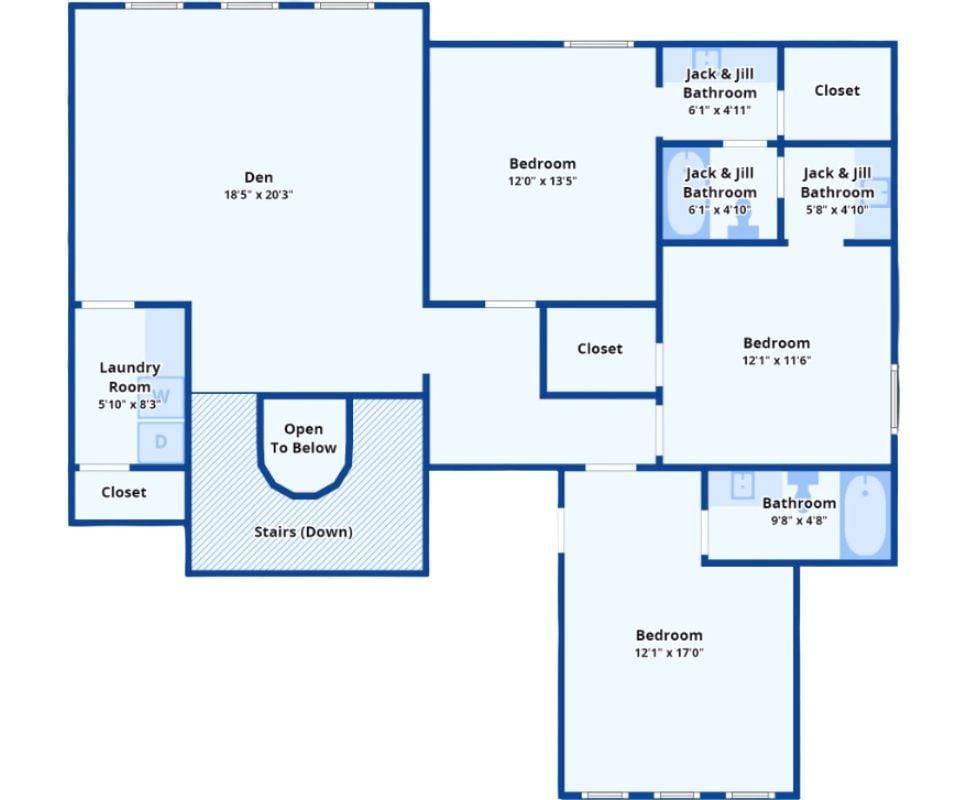 Upper Level with Spacious Den and Jack & Jill Bathrooms