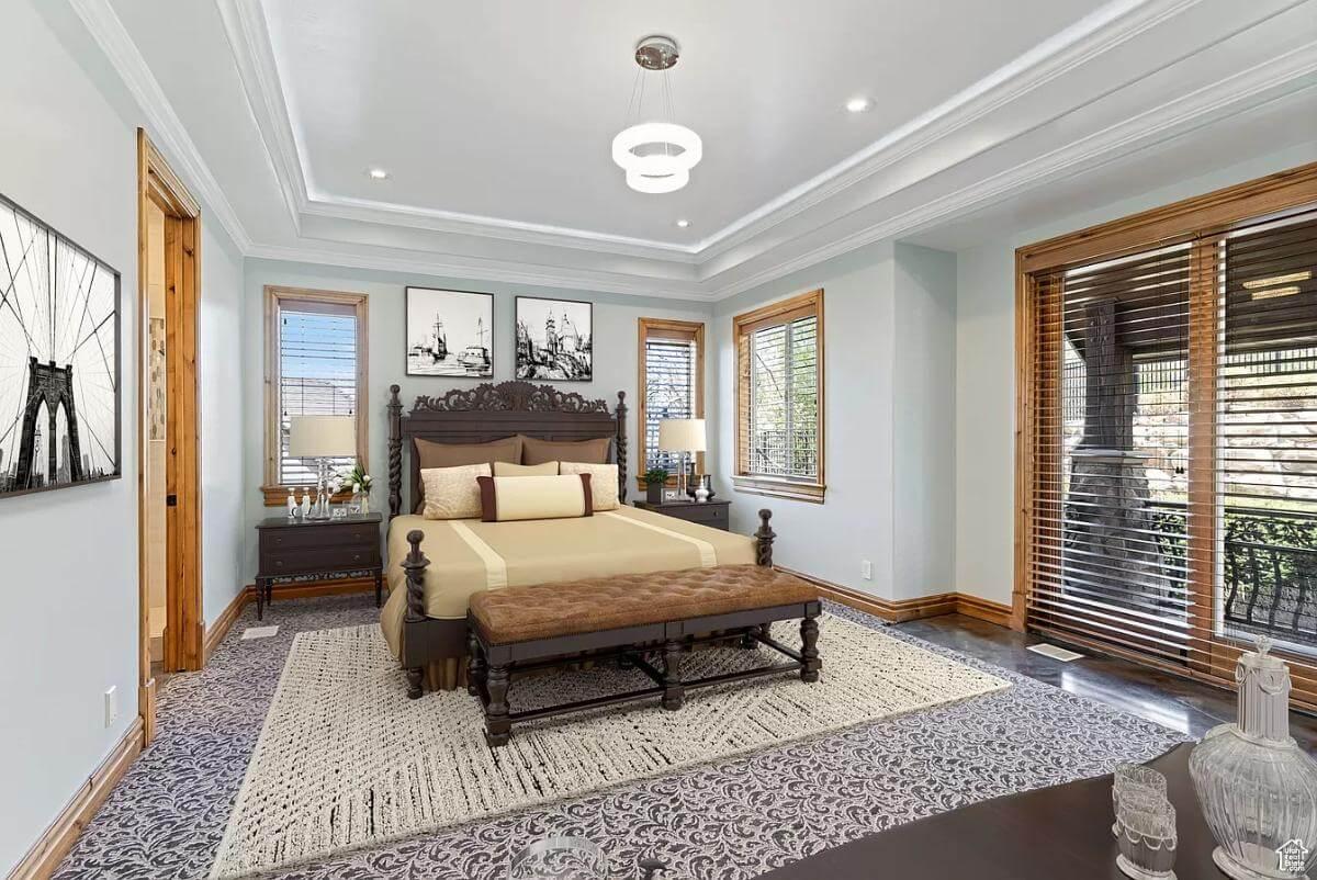 Observe the Ornate Woodwork in This Inviting Bedroom Retreat