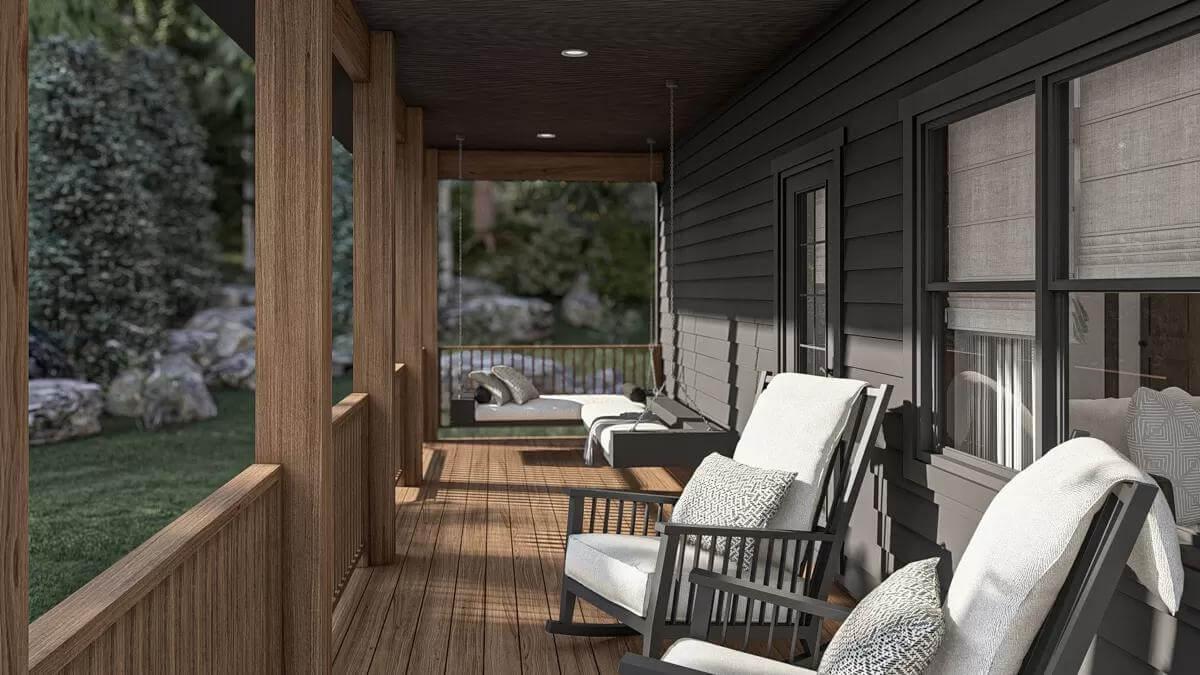 This Porch Features Rocking Chairs and a Serene Swing Spot