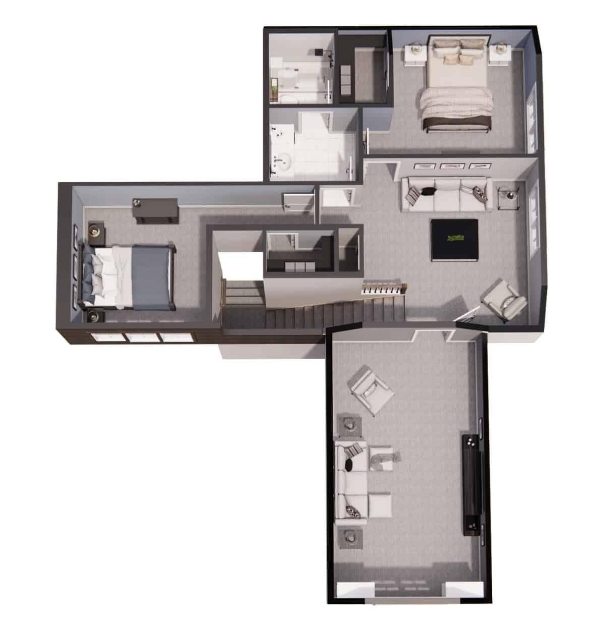Upper Level with Inviting Loft and Smart Bedroom Arrangement