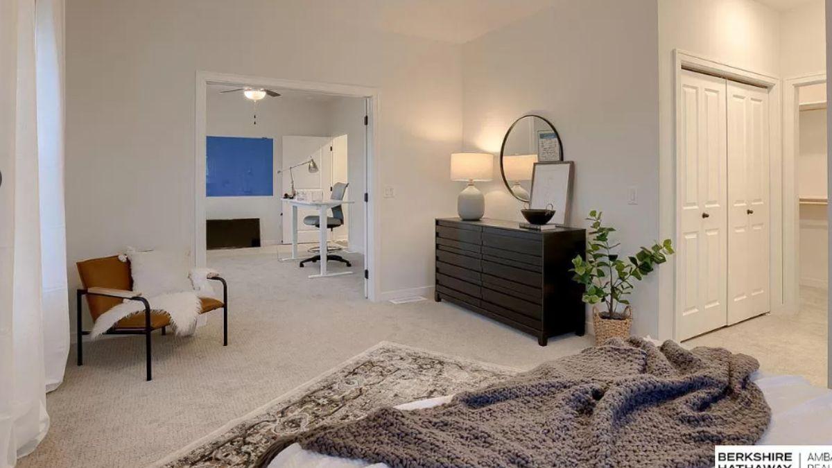 Step into This Serene Bedroom with a Home Office Nook