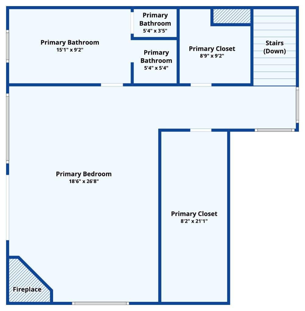 Expansive Primary Suite with Cozy Fireplace Nook