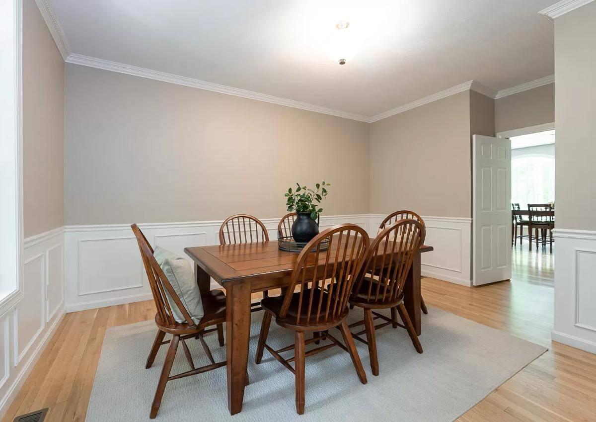 Notice the Classic Simplicity of This Dining Room with Warm Wood Tones