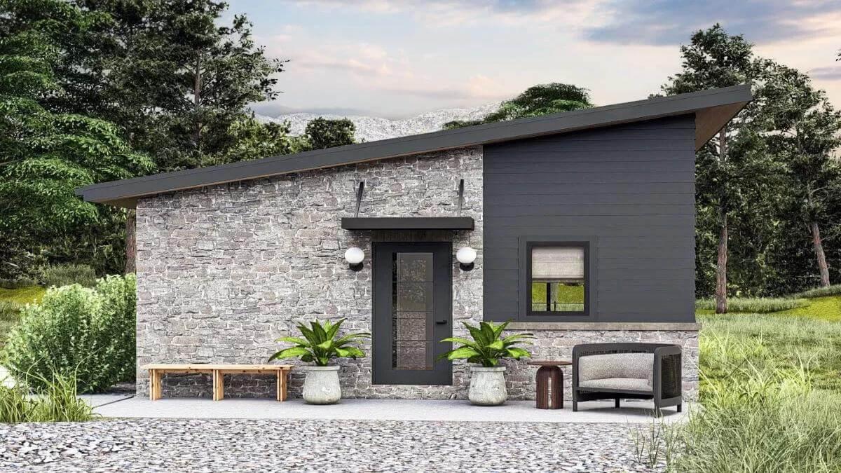 Modern Minimalist Cottage with Textured Stonework - Cute Front Patio Touches