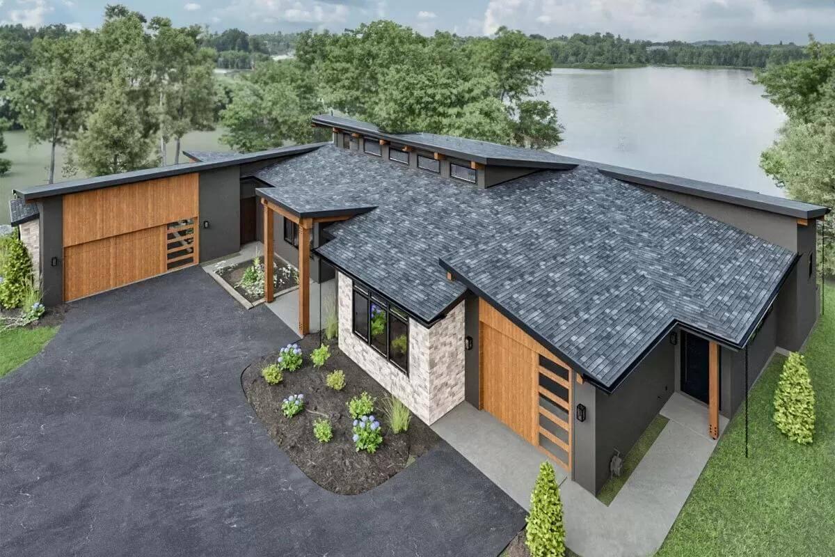 Check Out Those Striking Wood Garage Doors on This Modern Prairie Gem