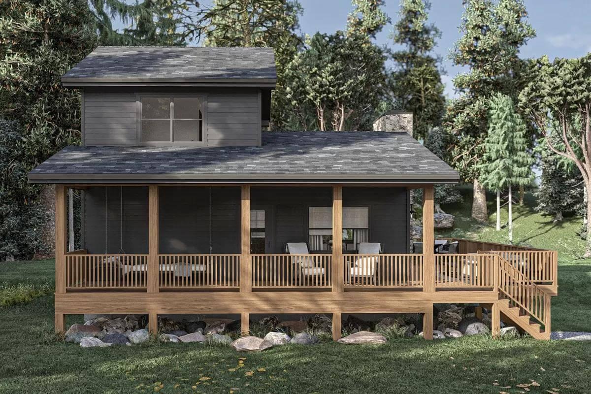 Wow, That Wraparound Porch is a Showstopper in This Woodland Cabin