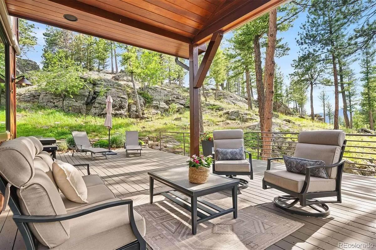 Relaxed Outdoor Living on a Wooded Deck with Nature Views