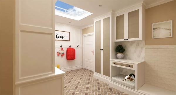 Practical Mudroom with Skylight and Built-in Bench