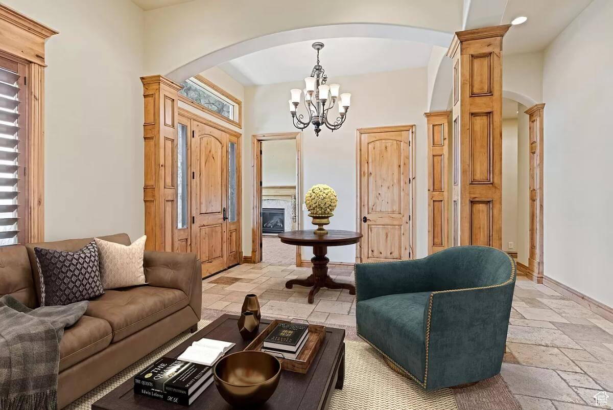 Notice the Natural Wood Accents in This Craftsman Foyer