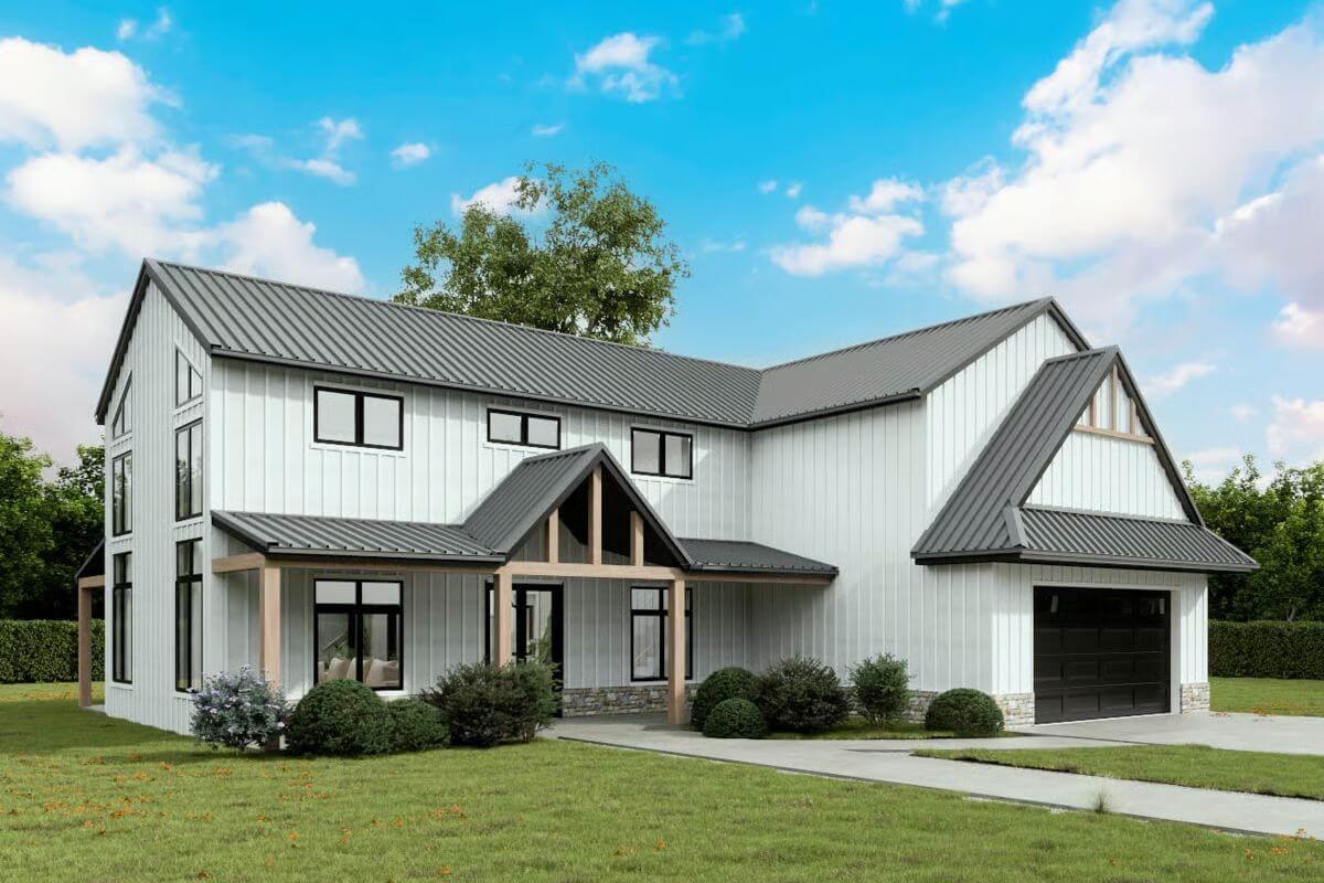 4-Bedroom Barndominium Farmhouse with Dual Porches and a Loft (Floor Plan)