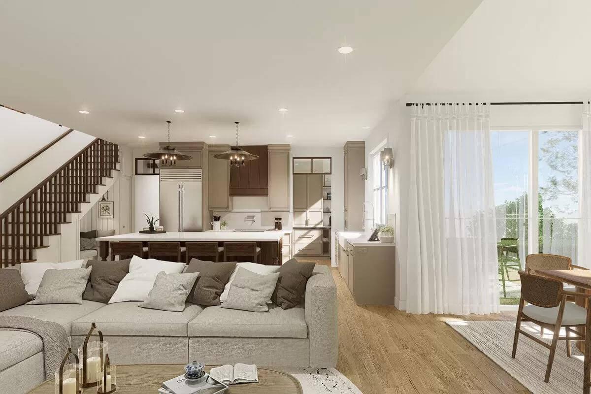 Spacious Open-Plan Kitchen with a Grand Island at the Center