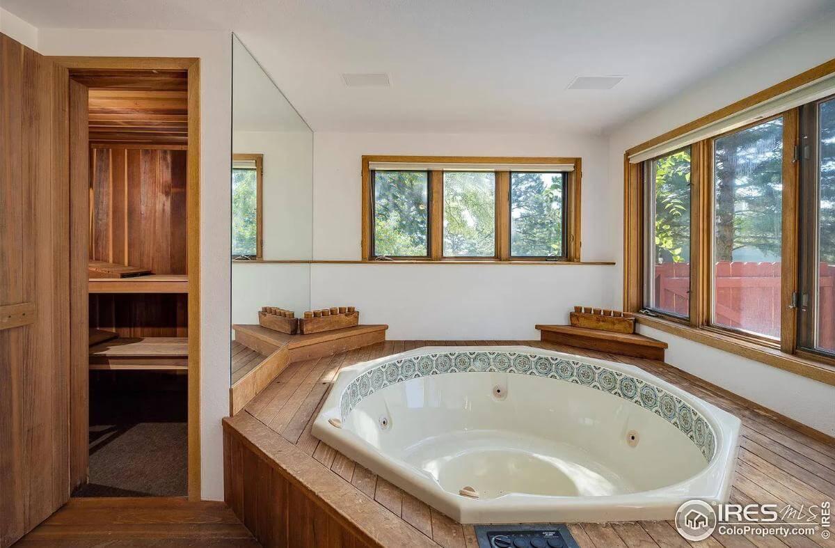 Notice the Sunlit Spa Retreat with Wood Accents