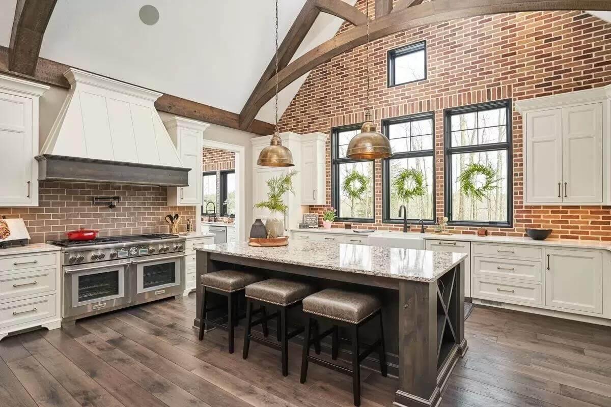 Wow, Take in the Vaulted Ceiling and Rustic Beams in This Spacious Kitchen