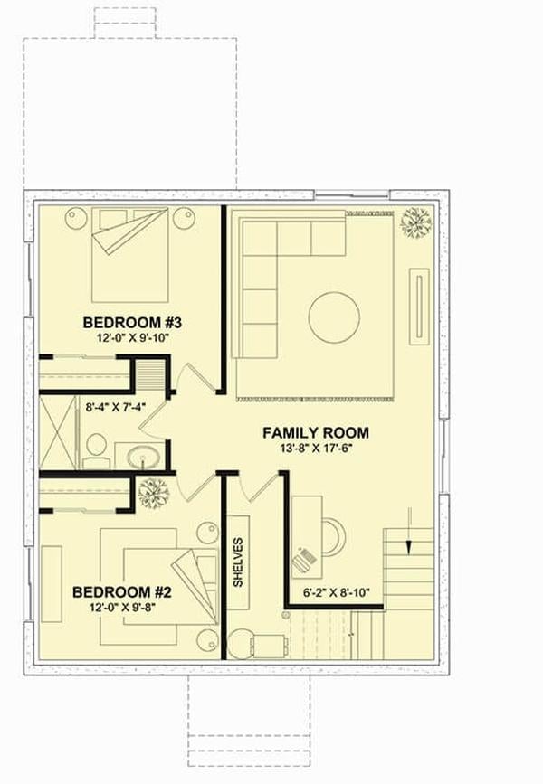 Efficient Upper Floor Layout Featuring a Central Family Room