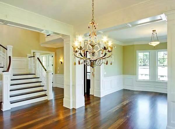 Notice the Grand Chandelier in This Craftsman Dining Room with Wainscoting