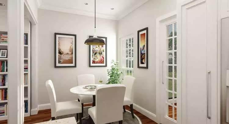 Charming Breakfast Nook with Artful Flair and Natural Light