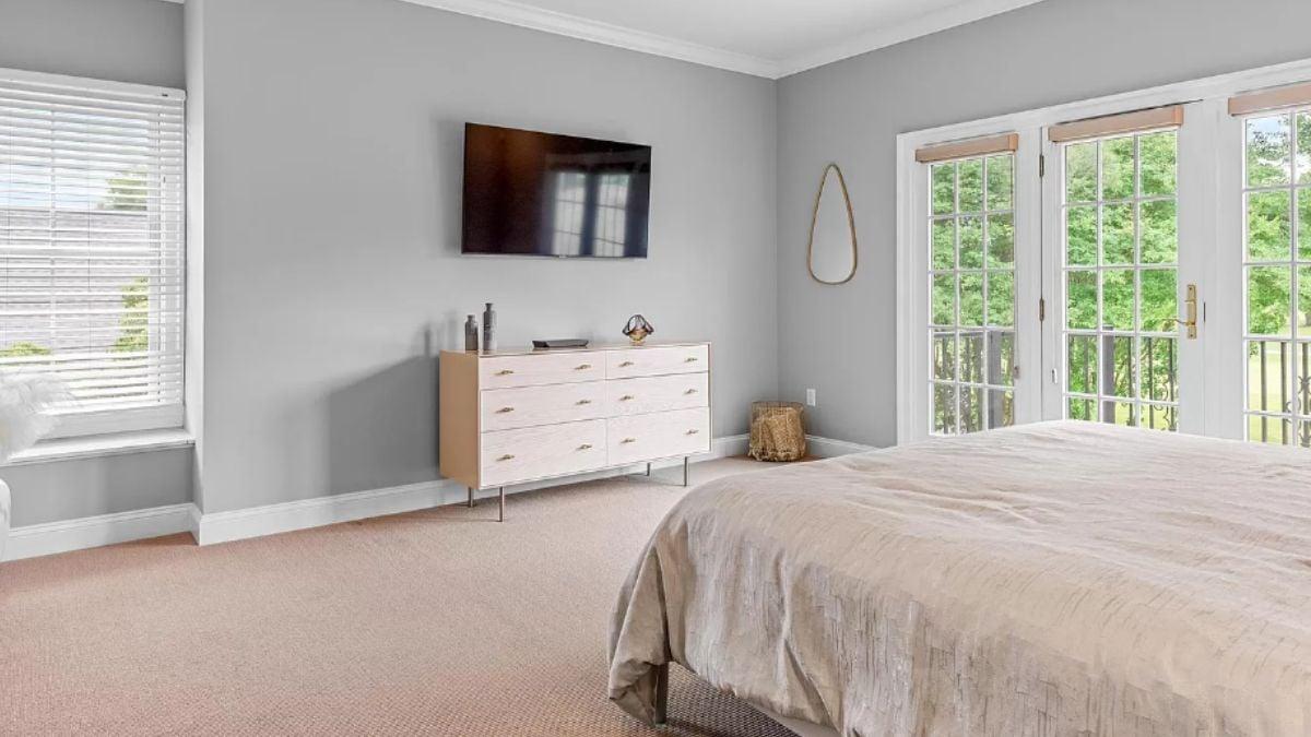 Calm Bedroom Retreat with French Doors and Minimalist Decor