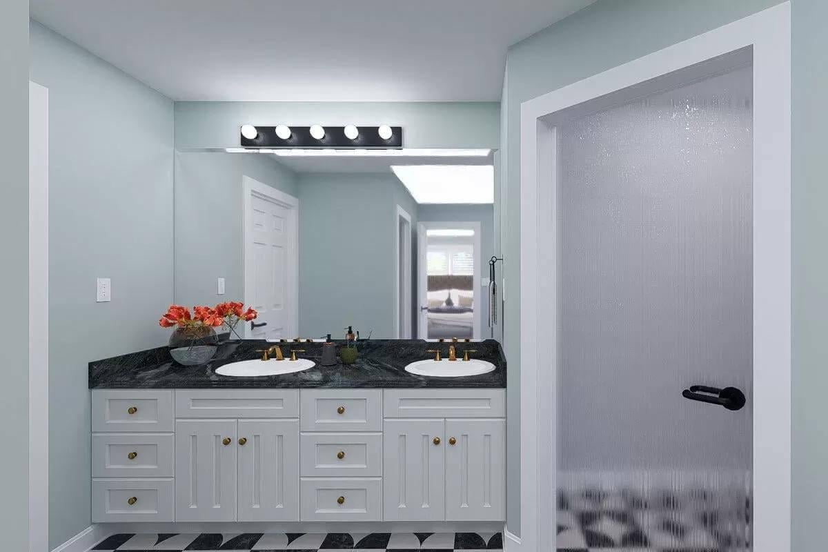 Explore the Checkerboard Flooring in This Elegant Bathroom