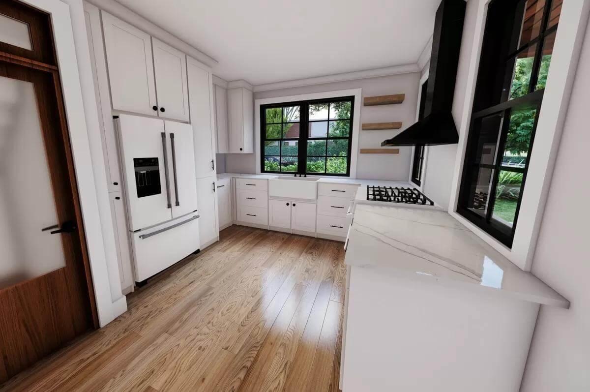 This Craftsman Kitchen Features a Farmhouse Sink and Bold Black Accents