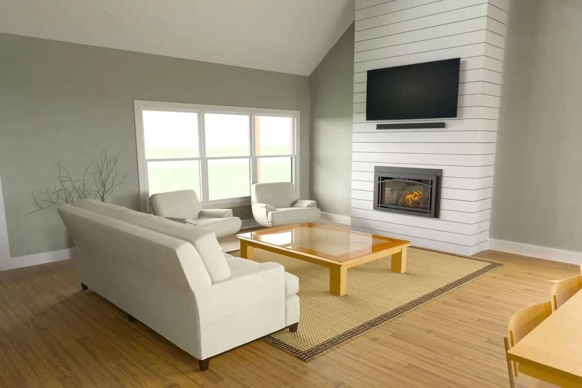 Crisp Lines and Pale Tones in This Shiplap-Wrapped Living Room