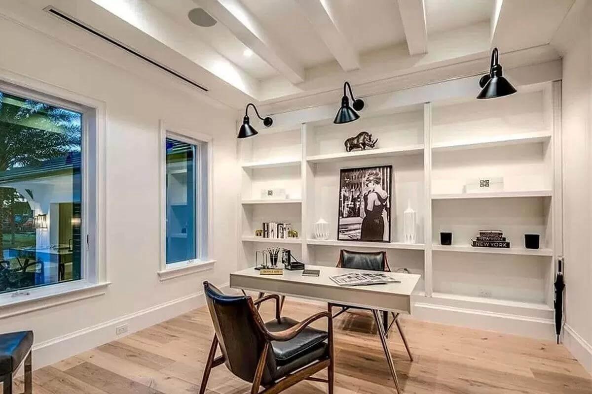 Stylish Home Office with Custom Built-In Shelving