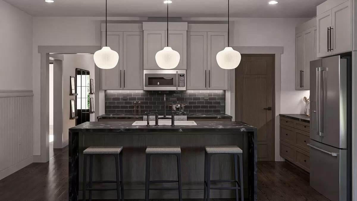 Dark Subway Tile Brings Contrast to This Craftsman Kitchen