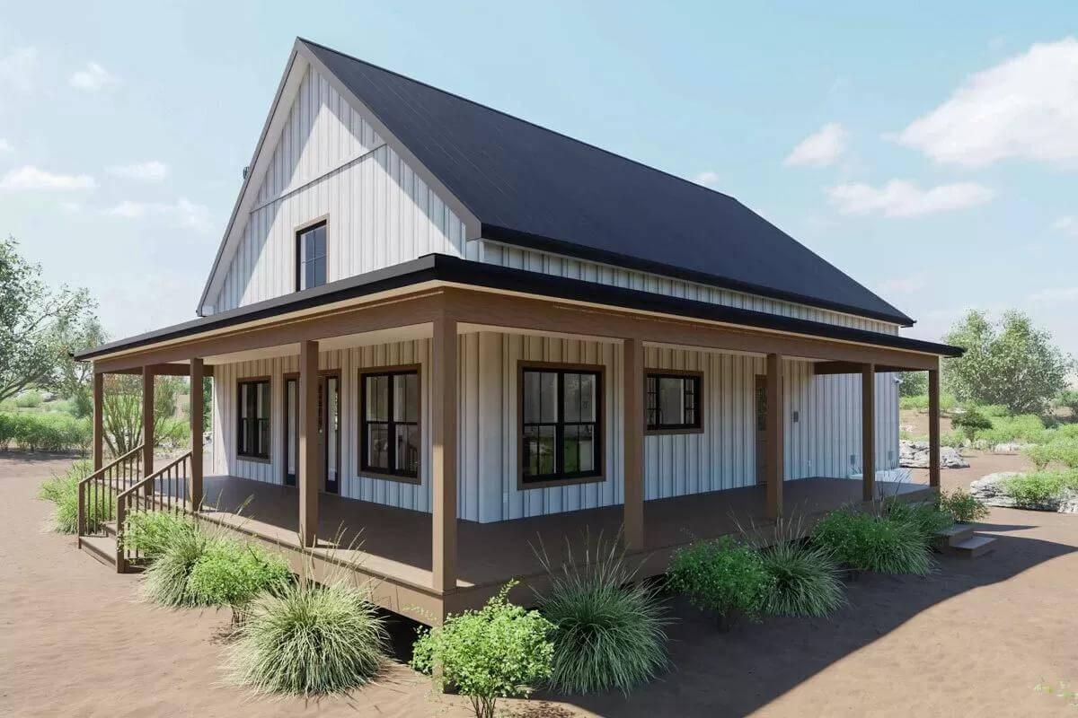 Admire the Architectural Simplicity of This Farmhouse with Its Clean Lines and Wraparound Porch