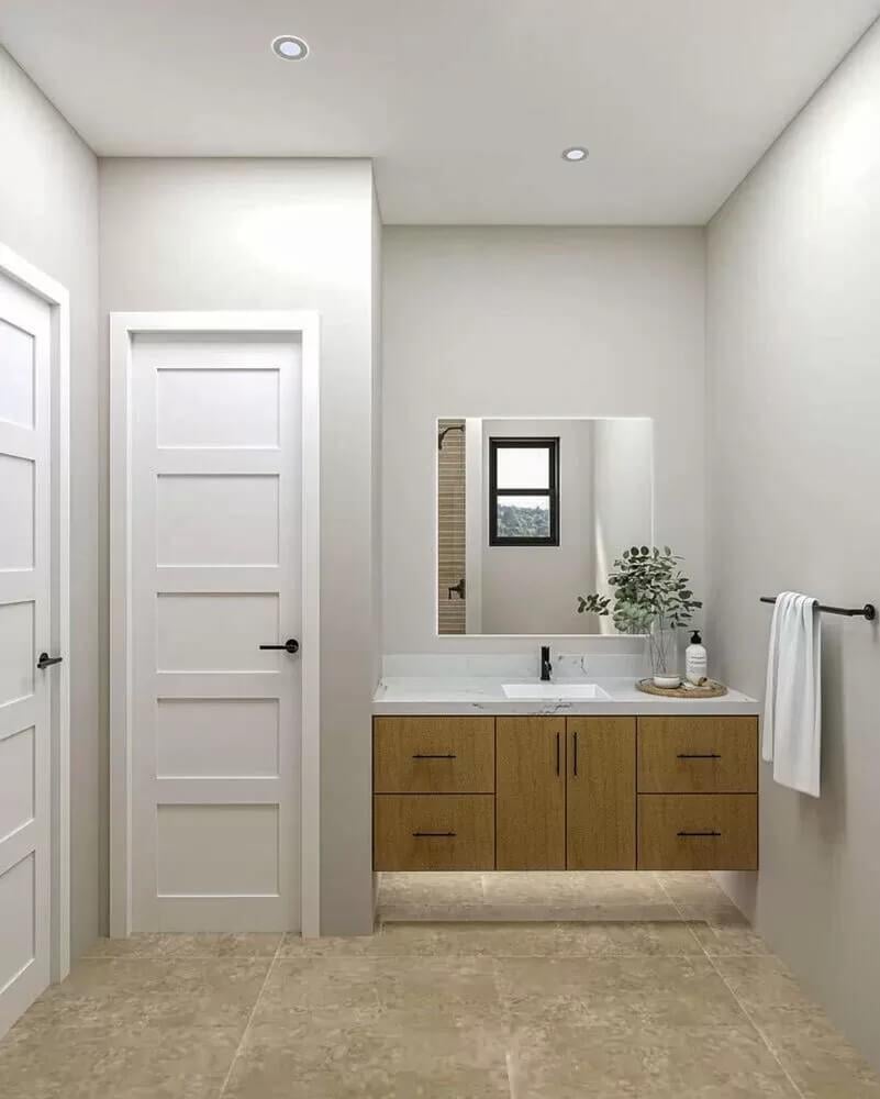 Minimalist Bathroom with Floating Vanity and Soft Lighting