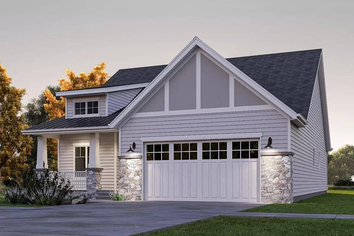 Charming Craftsman Facade with Stone Pillars and Gabled Roof