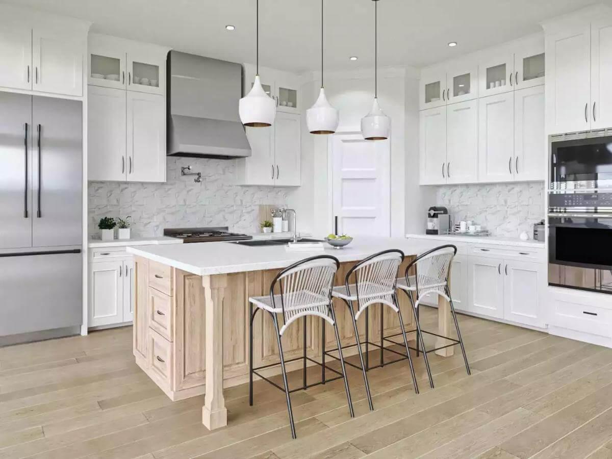 Wow, Check Out the Light Wood Island in This Bright Kitchen
