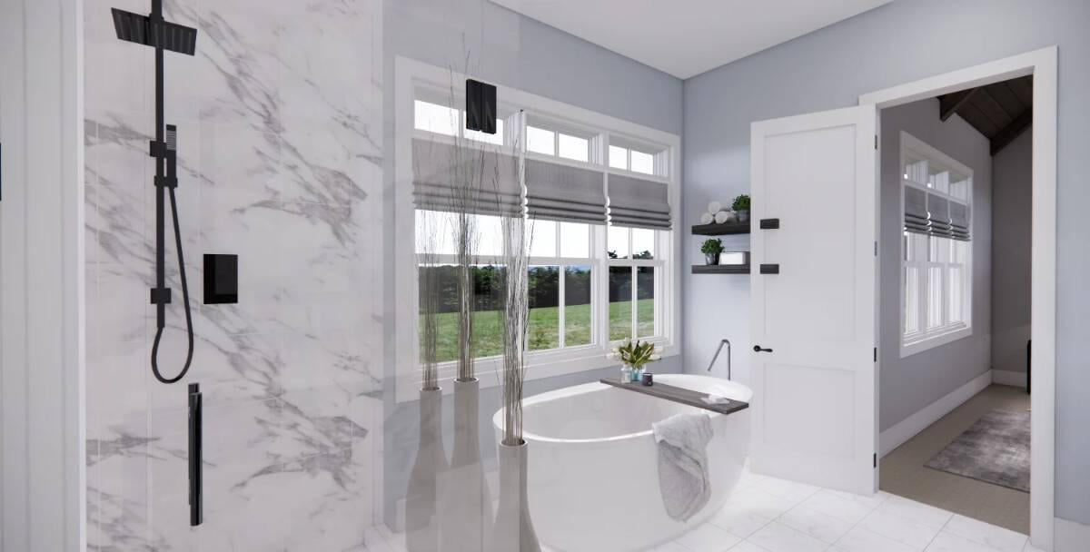 Unwind in This Luxurious Bathroom with a Freestanding Tub Up Close