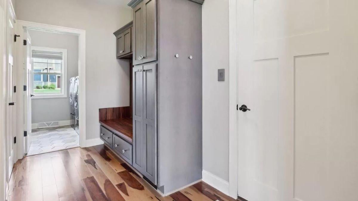 Notice the Built-In Bench in This Practical Mudroom