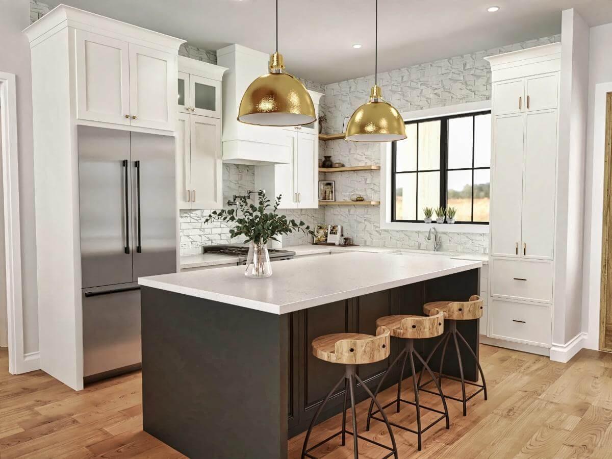 Wow, Check Out Those Brass Pendants Elevating This Modern Kitchen