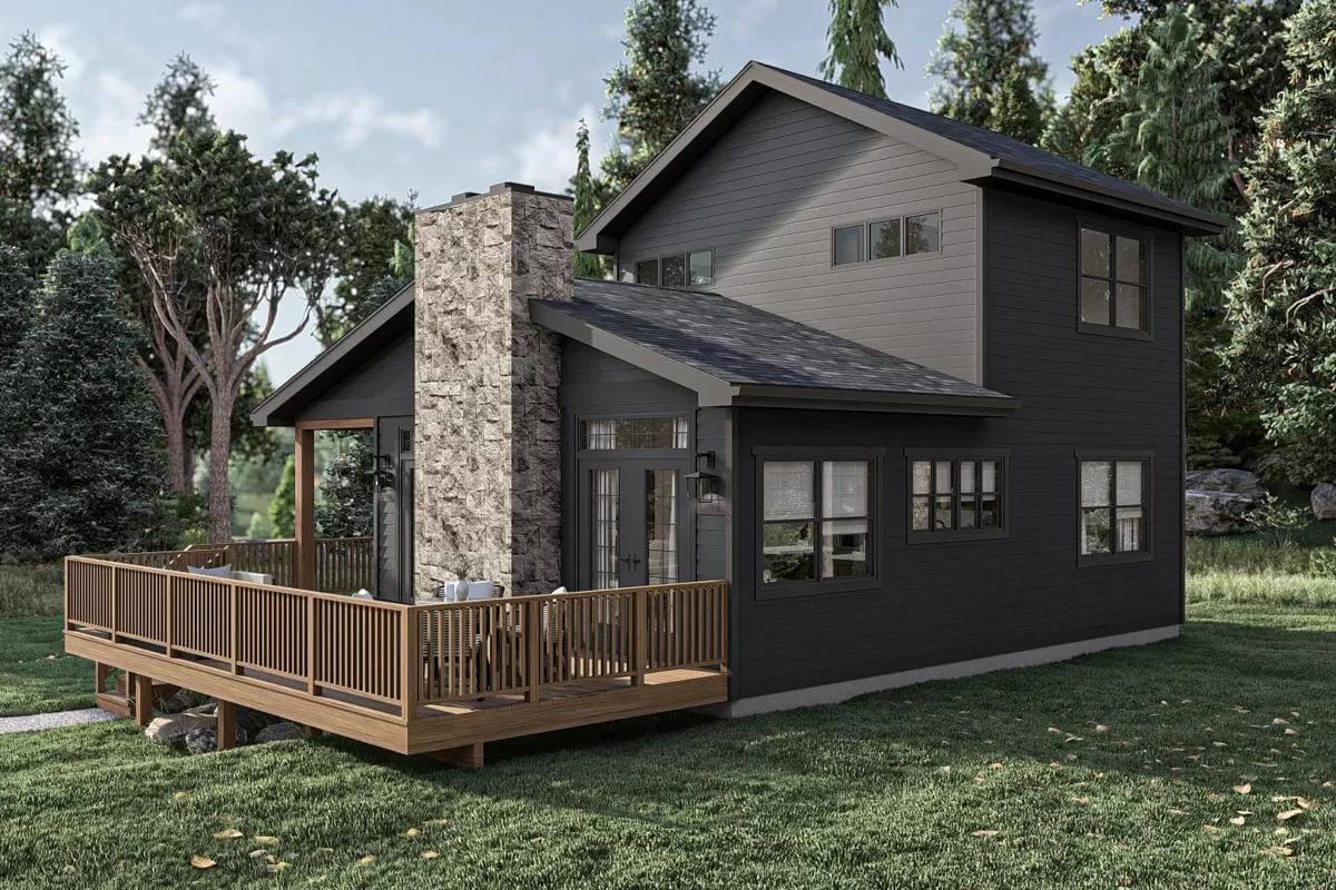 Notice How the Dark Siding Complements the Stacked Stone Chimney